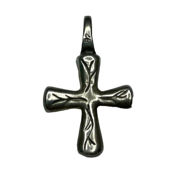 Sterling Silver Puff Cross Pendant Boho Rustic Nature 4 Grams 1" x 3/4" - Picture 2 of 4